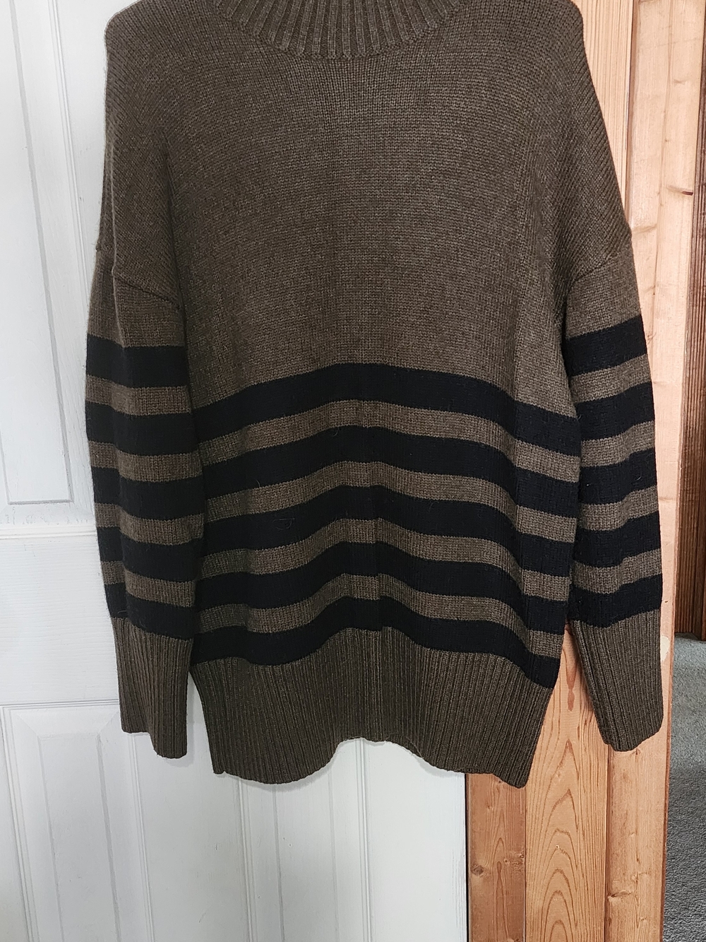 Women's Oversized Olive Green & Black Striped Knit Sweater